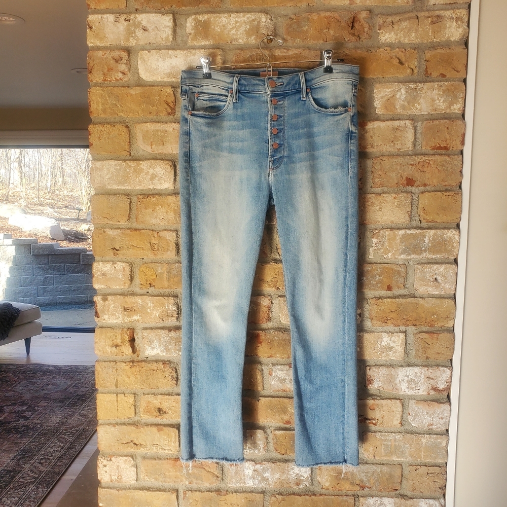 MOTHER The Pixie Dazzler Ankle Fray Straight Jeans, Size 30